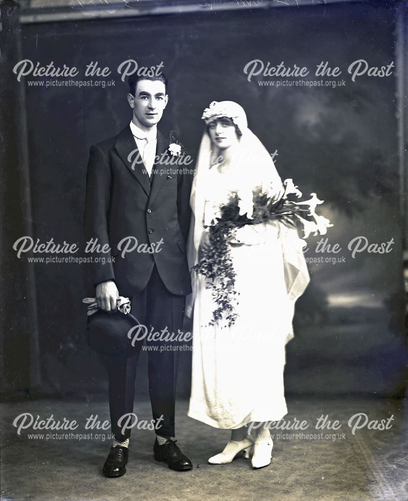 Studio Wedding Portrait of Unknown Couple, c 1920s