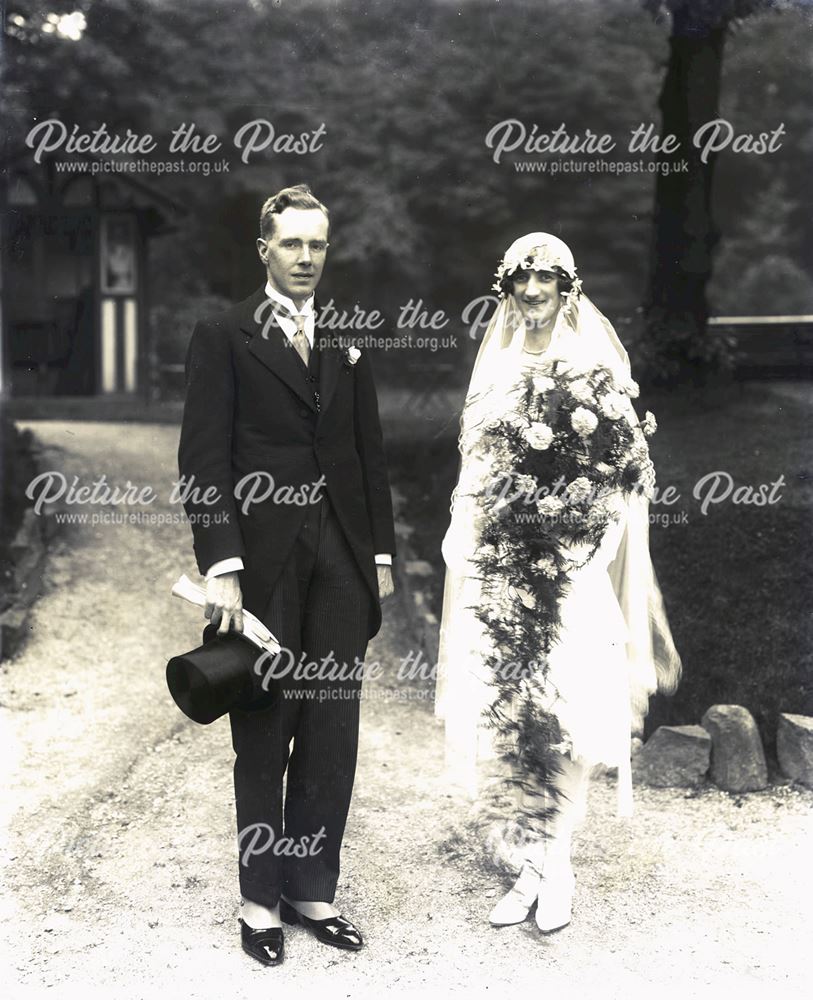Wedding Portrait of Unknown Couple, Pavilion Gardens, Buxton, c 1920s
