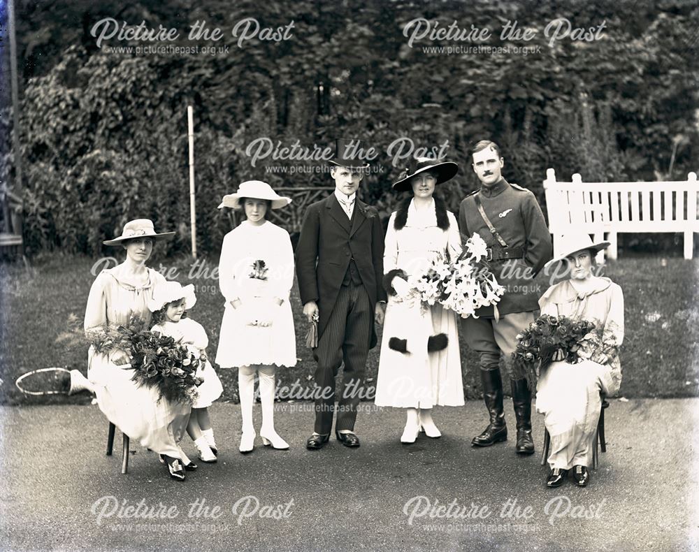 Portrait of Wedding Party, Pavilion Gardens? c 1920s