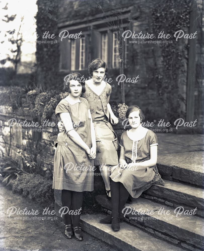 Portrait of Three girls on the Steps in a Garden, c 1920s