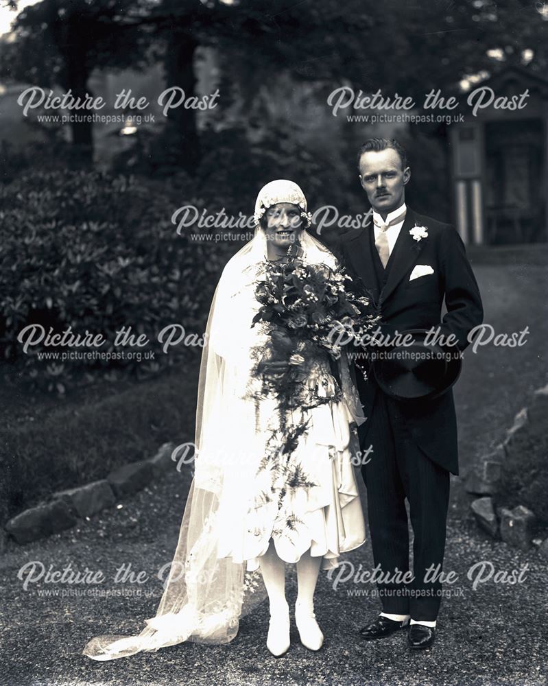 Portrait of (unknown) Wedding Couple, Pavilion Gardens, Buxton, c 1920s