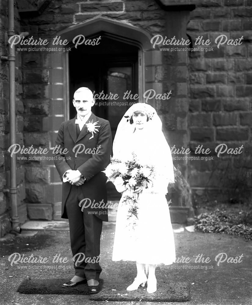 Portrait of (unknown) Wedding Couple, Pavilion Gardens, Buxton, c 1920s