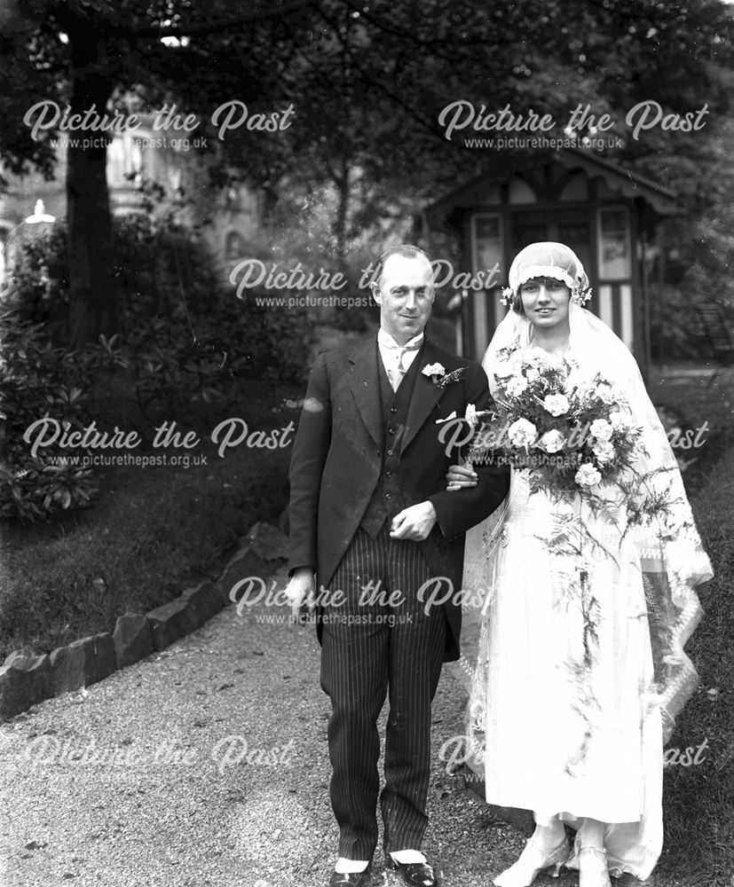 Portrait of (unknown) Wedding Couple, Pavilion Gardens, Buxton, c 1920s