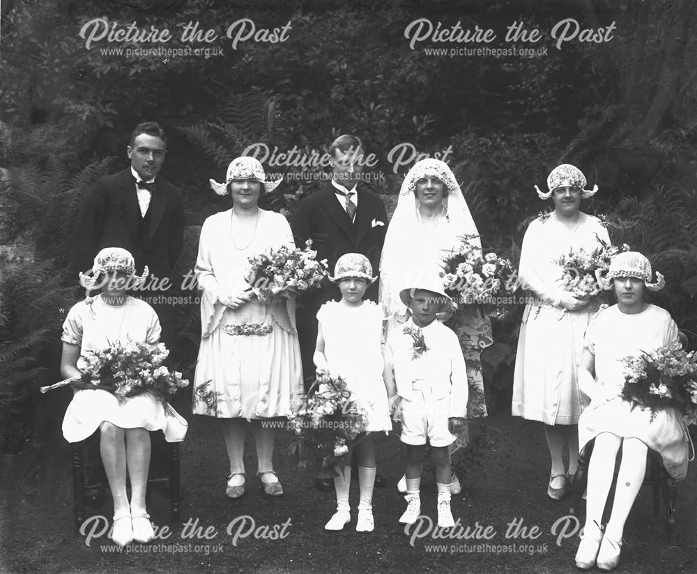 Group Photo of (Unknown) Wedding Party, Pavilion Gardens, Buxton, c 1920s