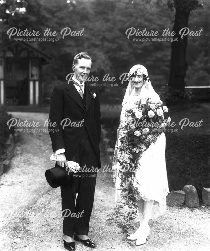 Portrait of (Unknown) Wedding Couple, Pavilion Gardens, Buxton, c 1920s