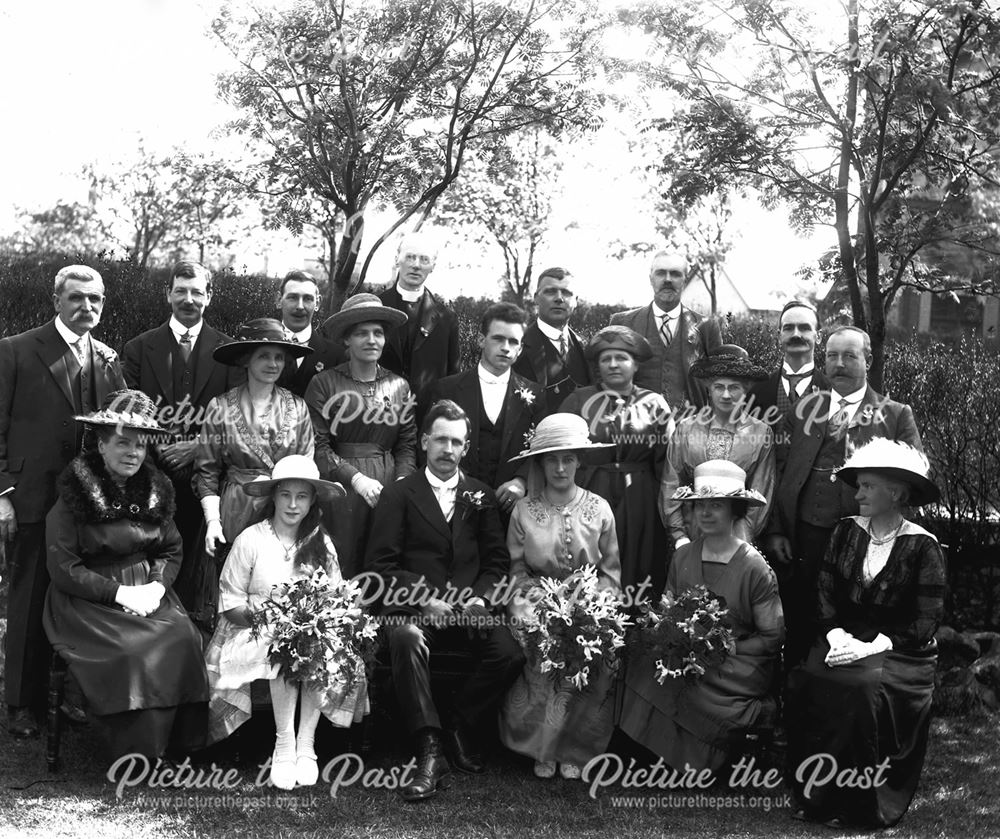 Group Photo of (Unknown) Wedding Party, Pavilion Gardens, Buxton, c 1920s