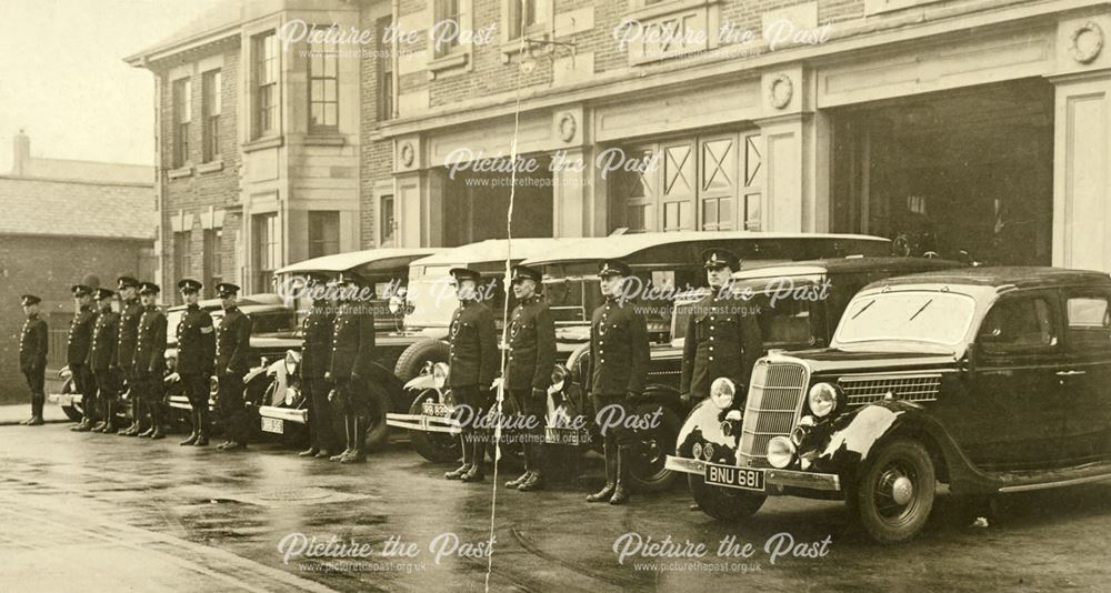 Police Parade depicting Ford Pilot and Fordson Vans, Chesterfield, c 1920s