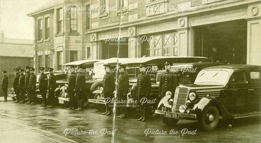 Police Parade of Vehicles, Beetwell Street Station, Chesterfield, c 1920s