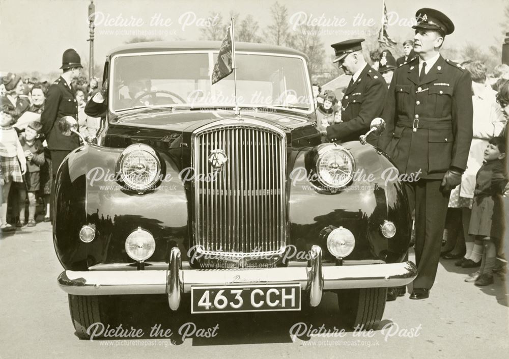 Inspector Bill Clark of Derbyshire Constabulary with the Mayor's car, Derby, 1950s