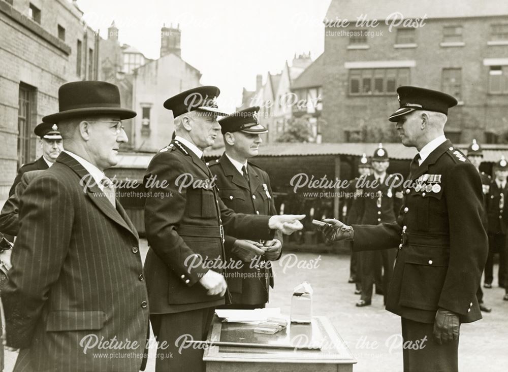 Derby Borough Parade, Chief Inspector Peek recieving medal, 1951