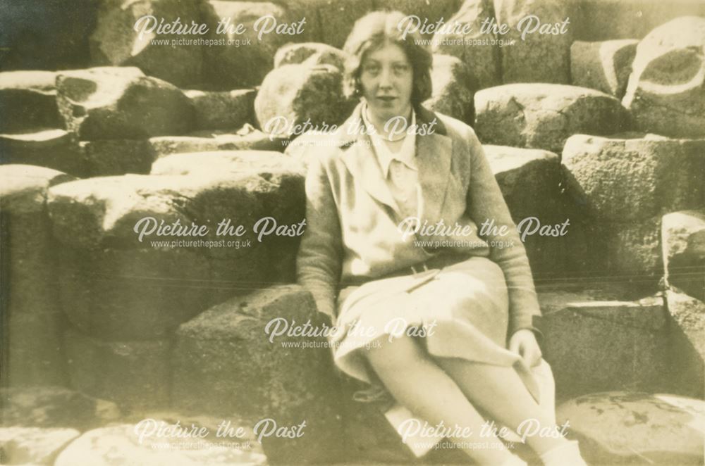 Portrait of Unknown Lady at Giants Causeway, c 1920s-1930s