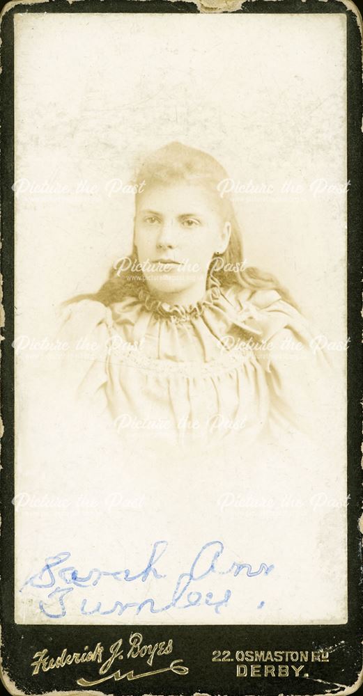 Portrait of Sarah Ann Turnley of Elvaston, Osmaston Road, Derby, c 1890
