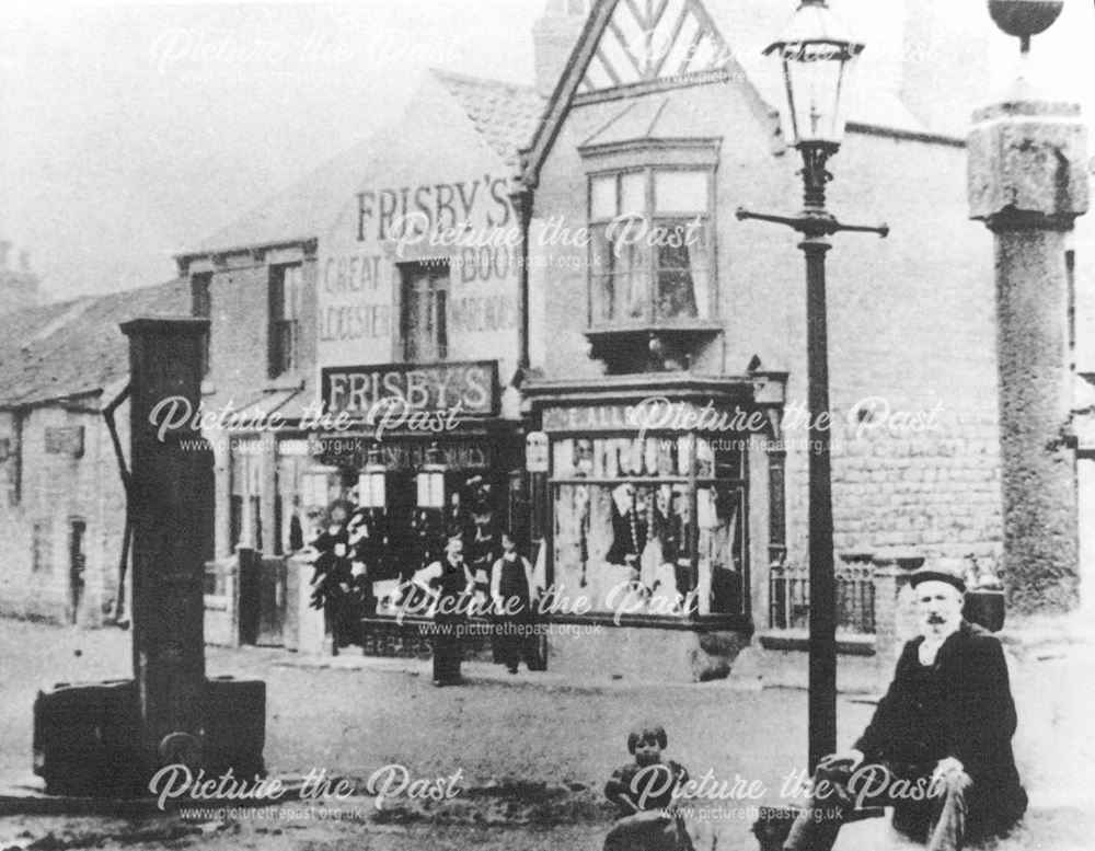 The Cross and village water pump, Clowne, c 1900s