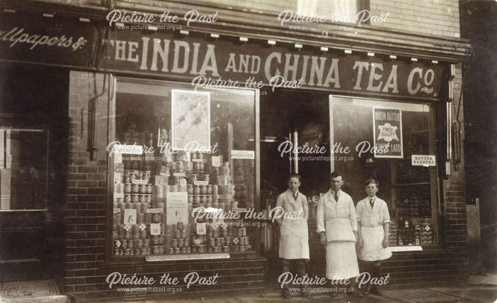 The India and China Tea Co's grocery shop and staff