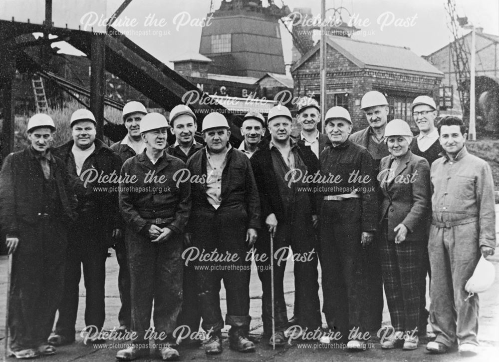 Group of miners and officials at Bolsover Colliery