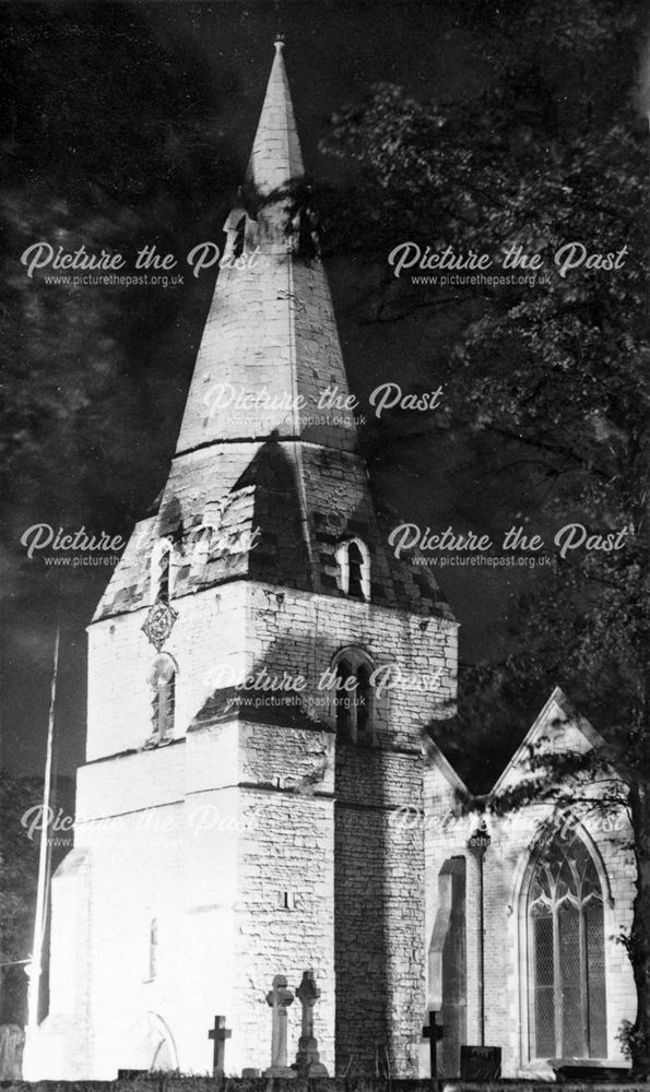 The Church spire, floodlit