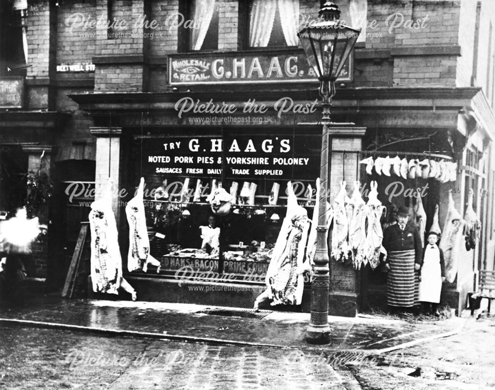 G Haag's butcher's shop, Beetwell Street, c 1910