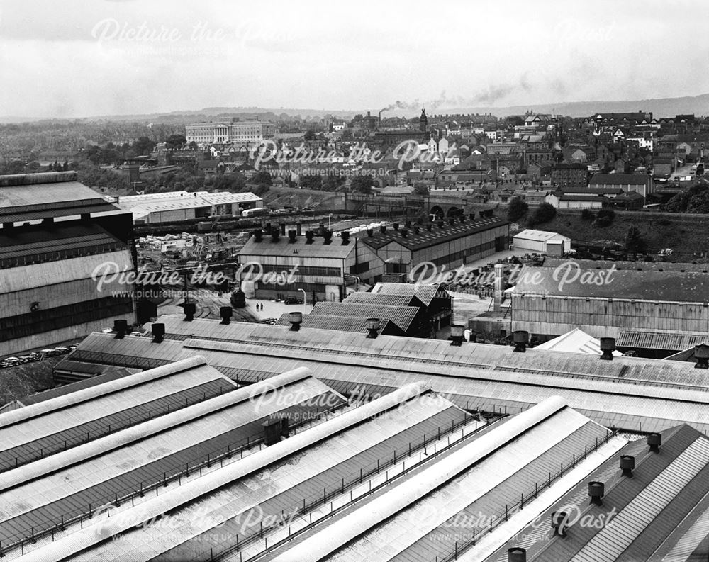 Aerial view over the Tube Company towards the town centre