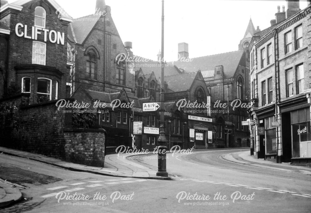 Stephenson Memorial Hall and Civic Theatre, Corporation Street, Chesterfield, c 1960s