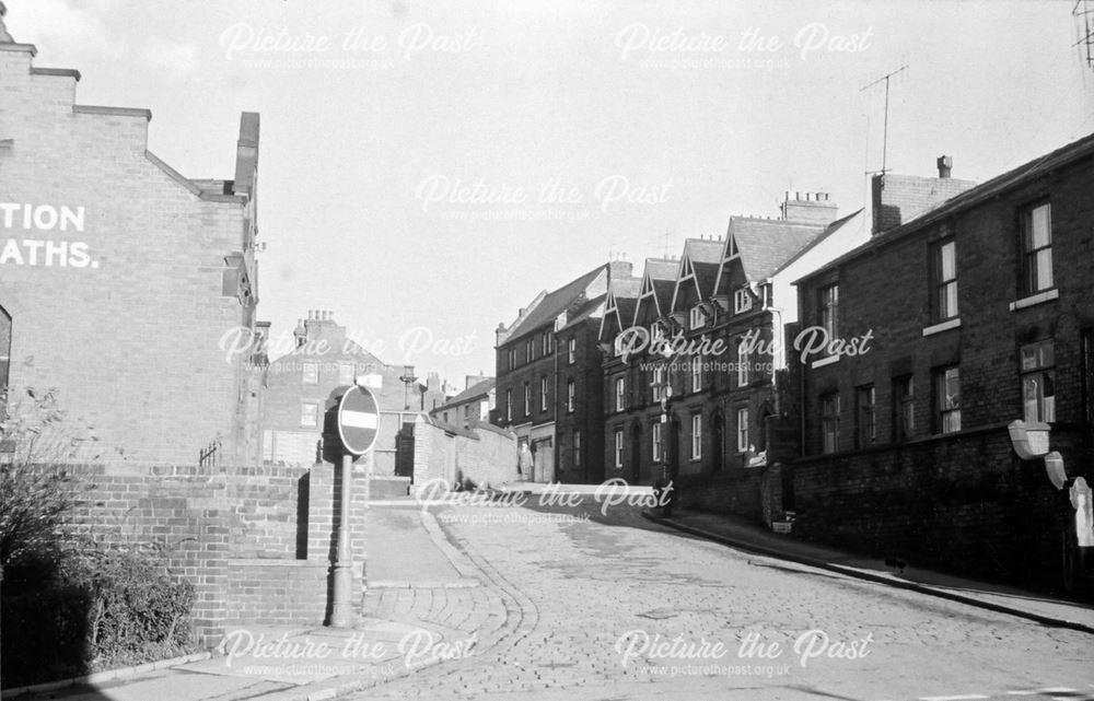 Derelict houses and Slipper Baths on South Place, Chesterfield, c 1980s