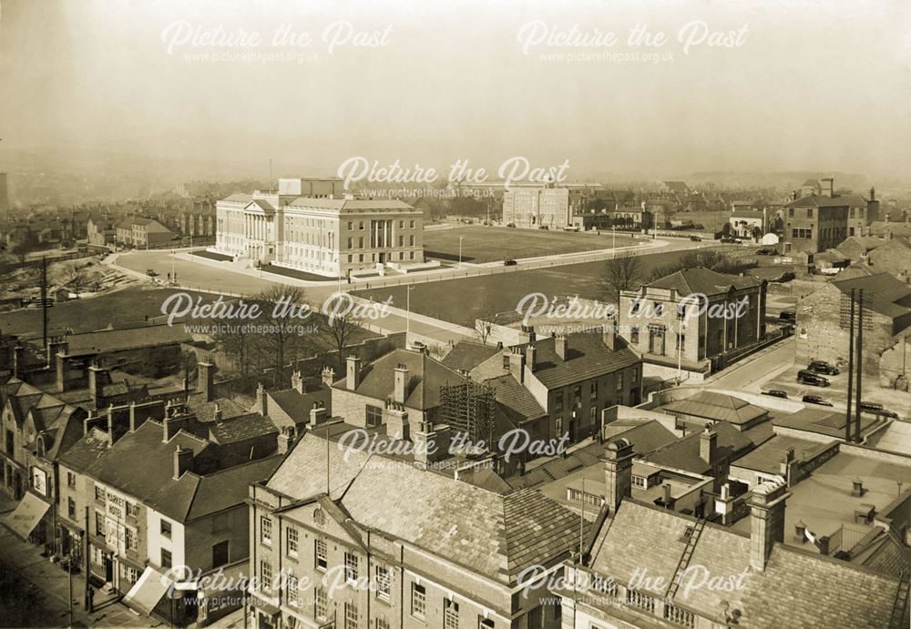 View over Rose Hill and Town Hall, Chesterfield, 1938