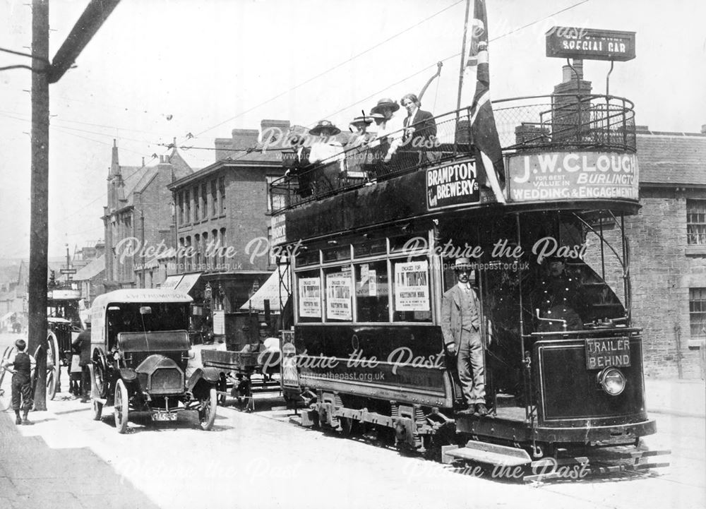 Tram at Whittington Moor, Chesterfield, c 1910