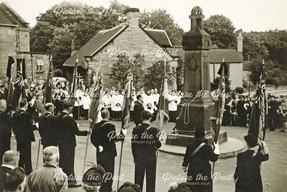 British Legion Wreath Laying at Memorial, Old Whittington, c 1950