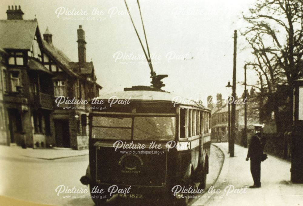 Chesterfield Trolley Bus, Terminus Hotel, Brampton, c 1935