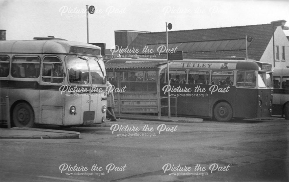 East Midland and Hulleys Buses, Tontine Road Bus Station, Chesterfield, c 1965
