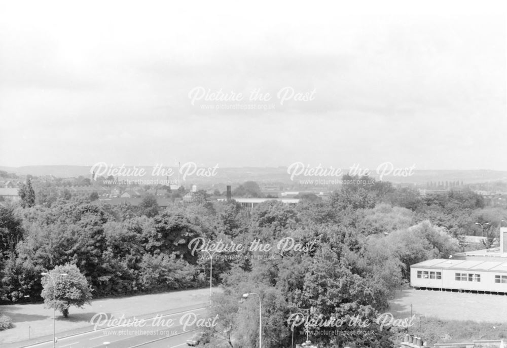 View of Markham Road and Queens Park, Chesterfield, c 1989