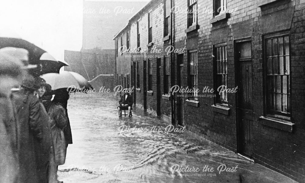 Flooded cottages on Chatsworth Road, Brampton, Chesterfield