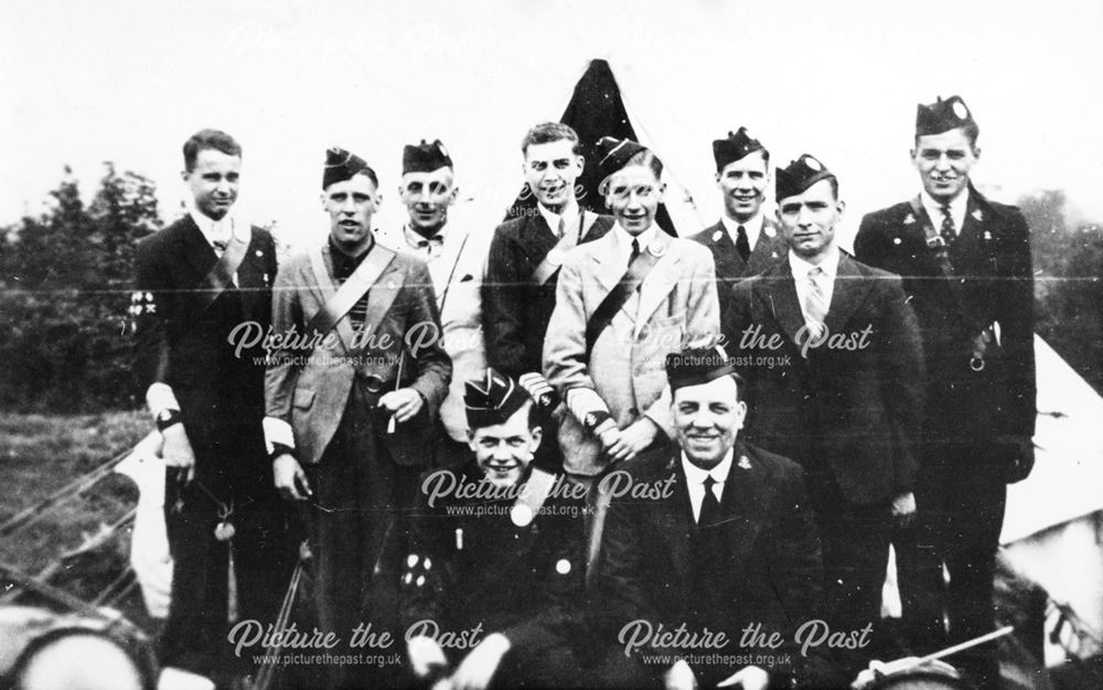 Officers etc of 1st Chesterfield and 30th Sheffield Companies Boys Brigade at camp, Morecambe, Lancs