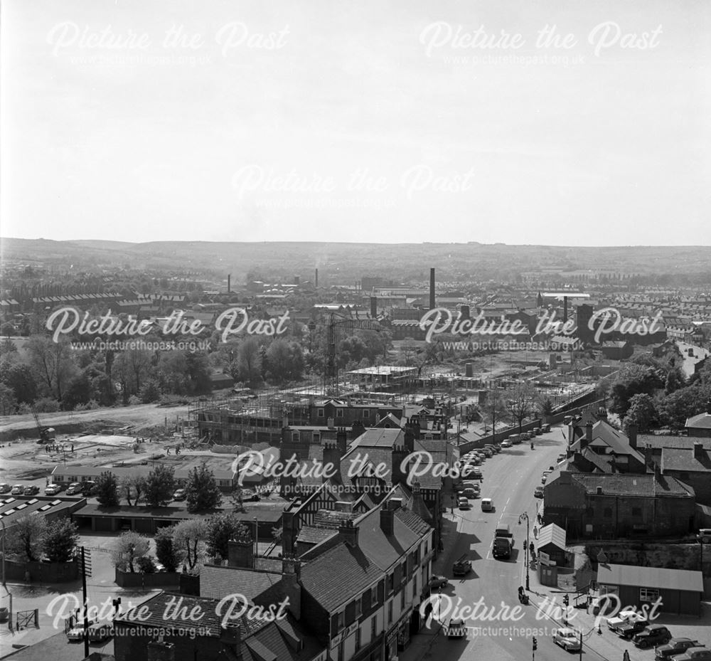 Elevated view of West Bars area, Chesterfield, c 1961