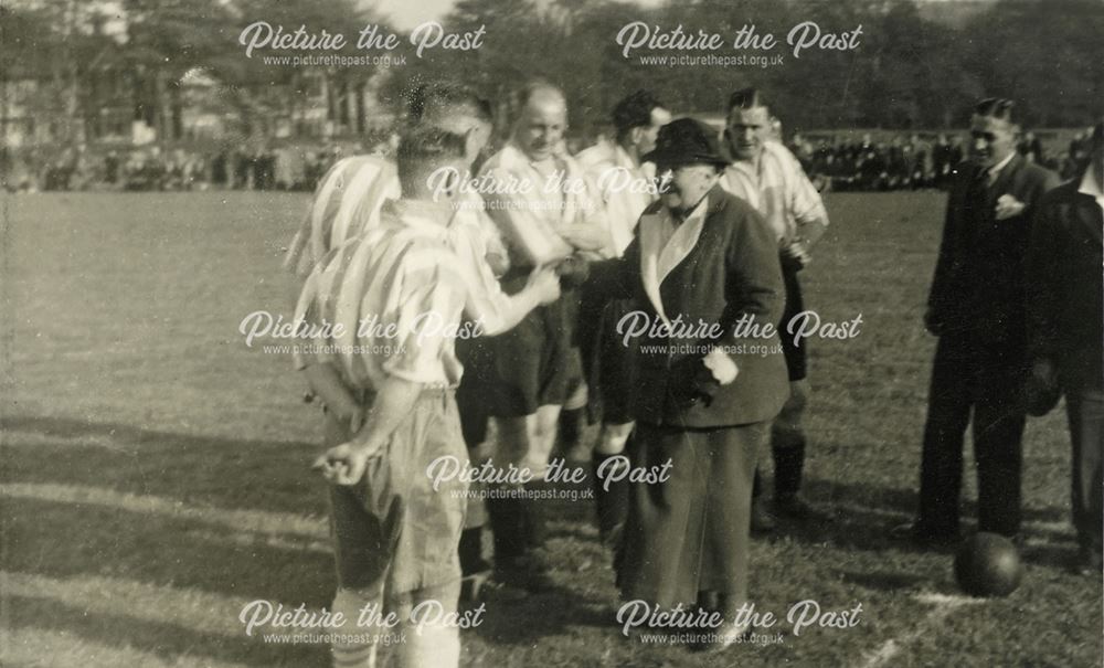 Charity Football Match in the Grammar School Fields, Chesterfield Road-Green Lane, Dronfield, c 1948