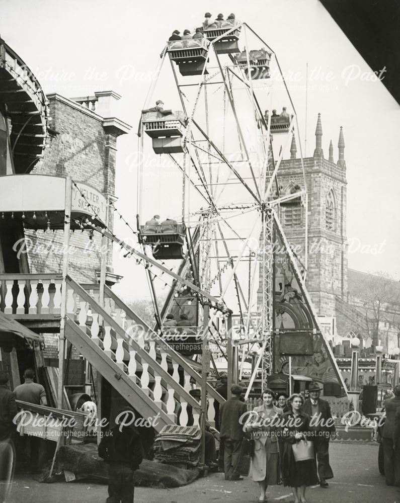 Roller Coaster and Big Wheel at Ilkeston Fair, Wharncliffe Road, Ilkeston, 1955