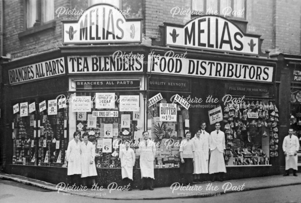 Shop Front of Melias, Bath Street, Ilkeston, c 1920s - 1930s?