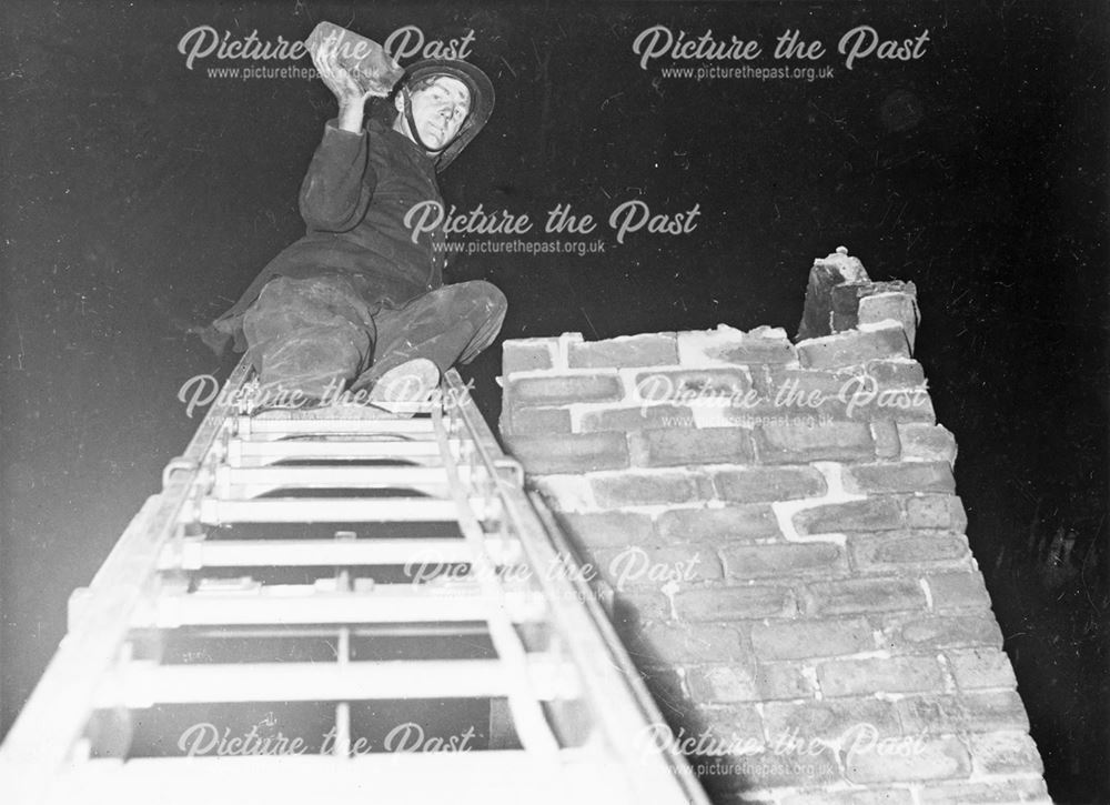 Dismantling a Damaged Chimney Stack, Ilkeston Junction, Ilkeston, 1957