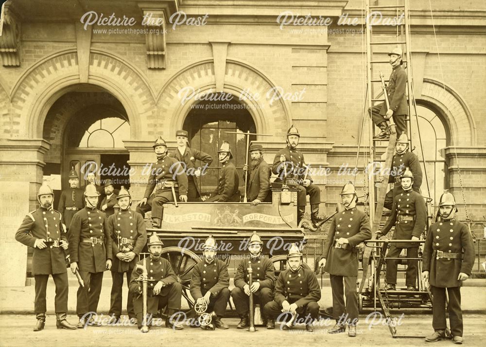 Ilkeston Firebrigade Outside the Town Hall, Market Place, Ilkeston, c 1900