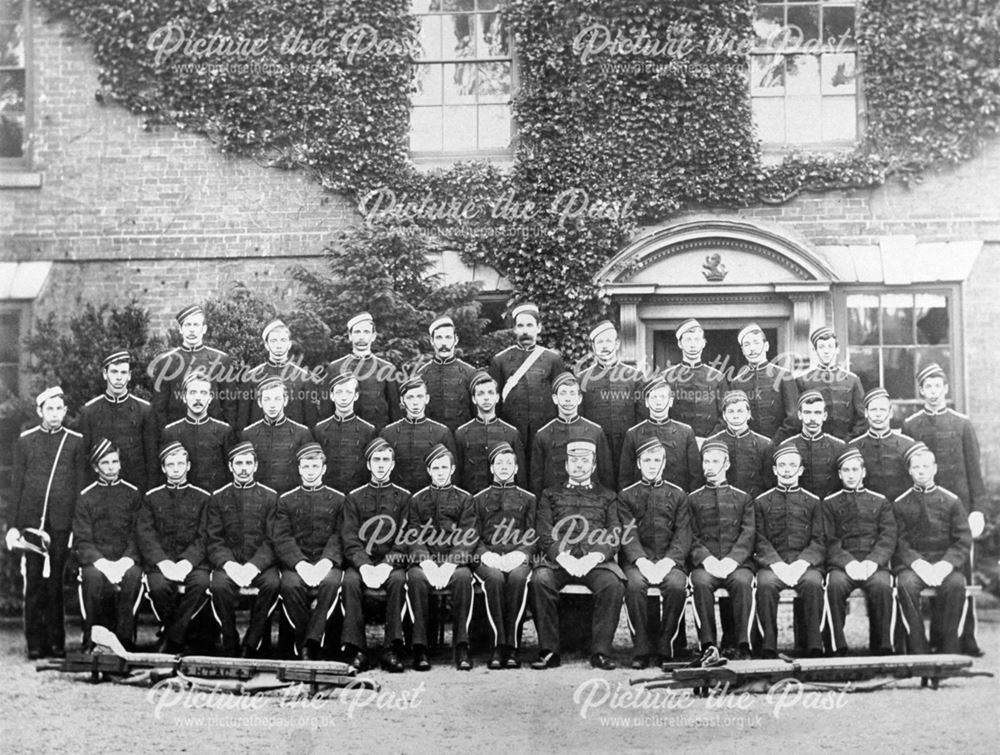 Group of Uniformed Men Outside a Large House, Heanor, c 1890s