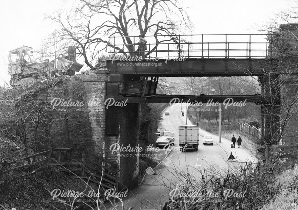 Demolition of railway bridge over Little Hallam Hill, Ilkeston, 1971