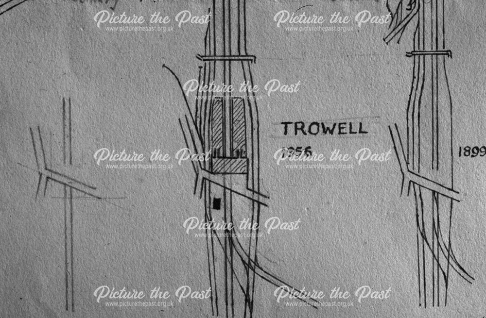 Sketch plan showing the development of Trowell station between pre 1884 and 1956