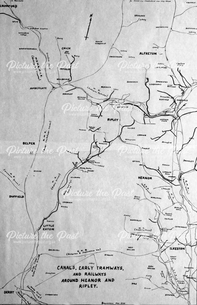 Map showing 'Canals, Early Tramways, and Railways around Heanor and Ripley'