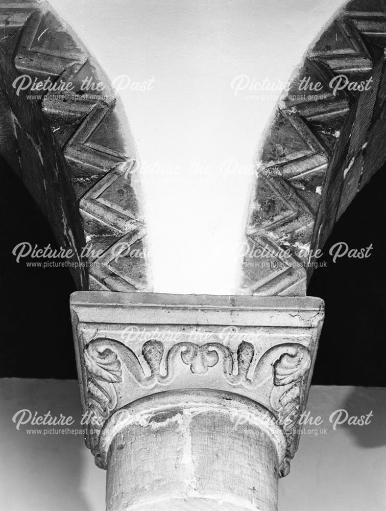 12th Century arches inside St Mary's Church, Ilkeston, 1968