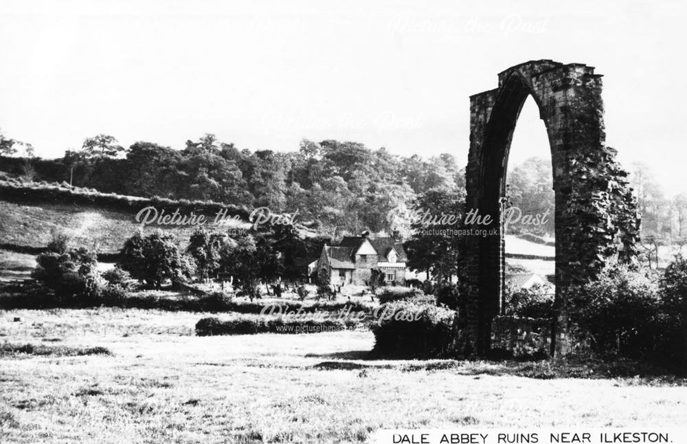 Abbey ruins and All Saints Church, Dale, c 1961