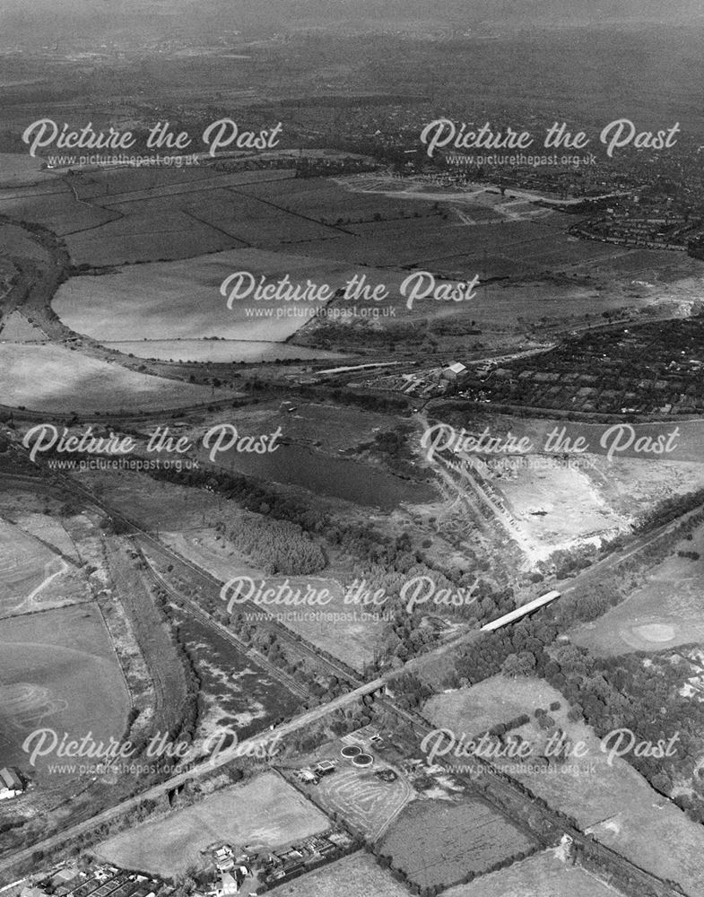 Aerial view showing Nut Brook valley, Ilkeston, 1970