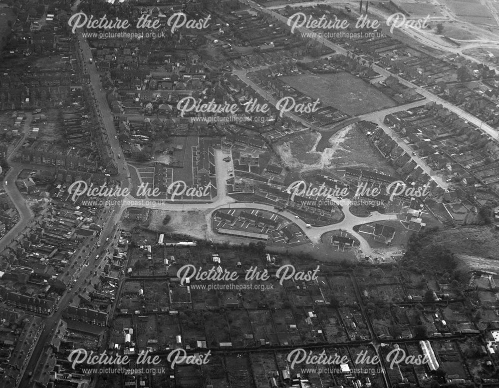 Aerial view showing area between Norman Street and Heanor Road, Cotmanhay, Ilkeston, 1970