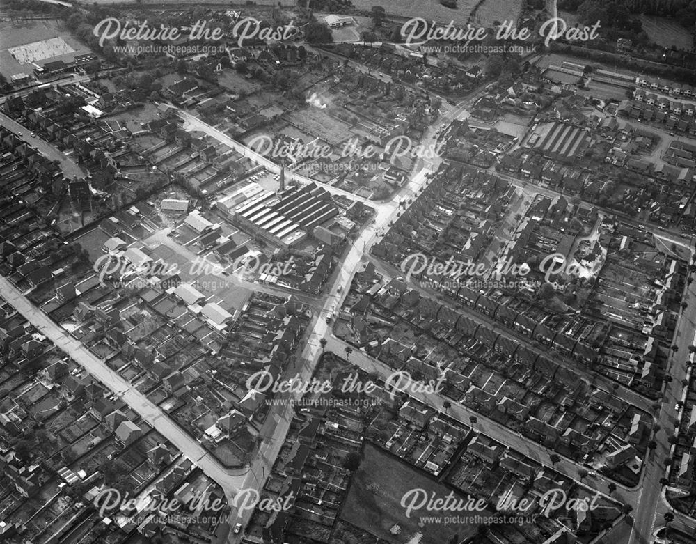 Aerial view showing Little Hallam Lane area, Ilkeston, 1970
