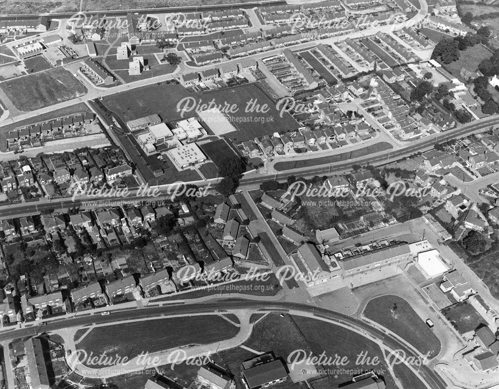 Aerial view showing Ladywood Road area, Kirk Hallam, 1971