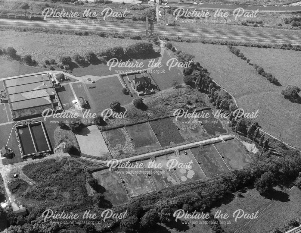 Aerial view of sewage works, Hallam Fields, Ilkeston, 1971