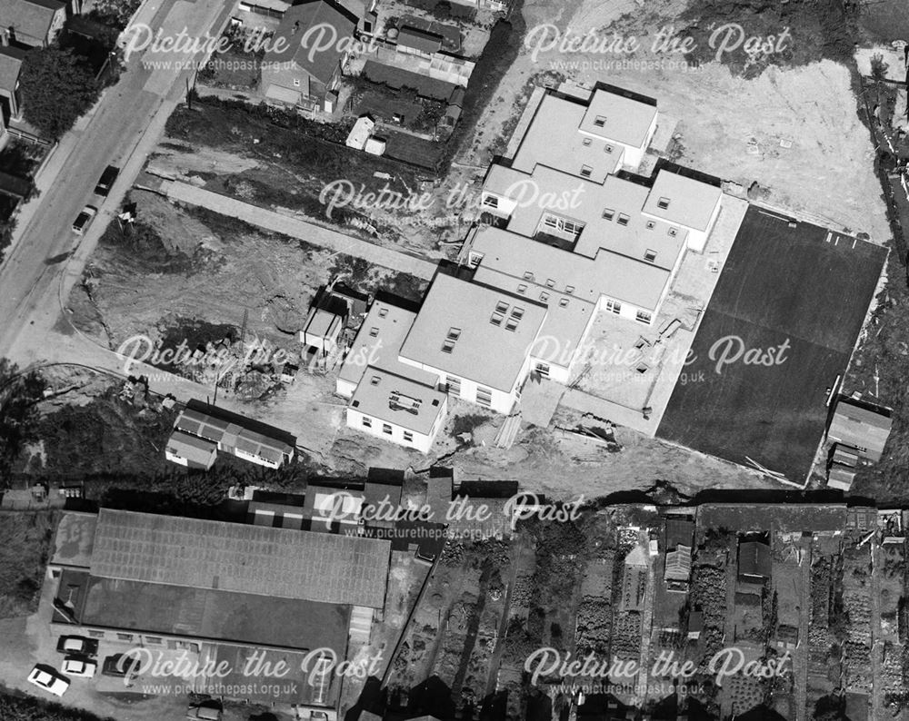 Aerial view showing Park Road School, Larklands, Ilkeston, 1971